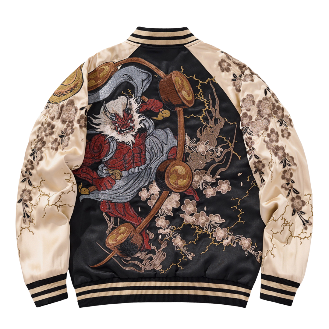 thundercat スカジャン Raijin Thunder God - Bomber Leather Jacket - Unisex - Sukajan
