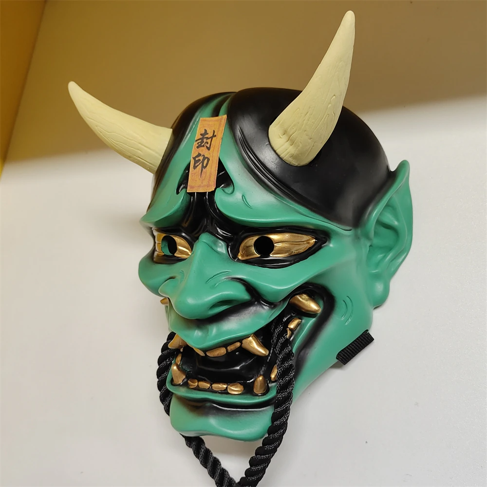 Green Handcrafted Ghost Hannya Resin Mask