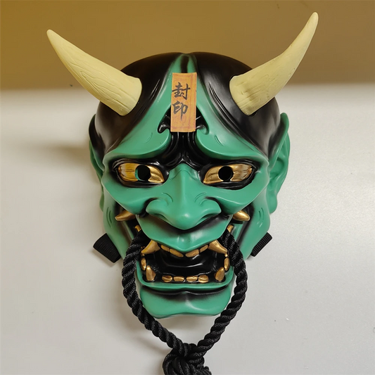 Green Handcrafted Ghost Hannya Resin Mask