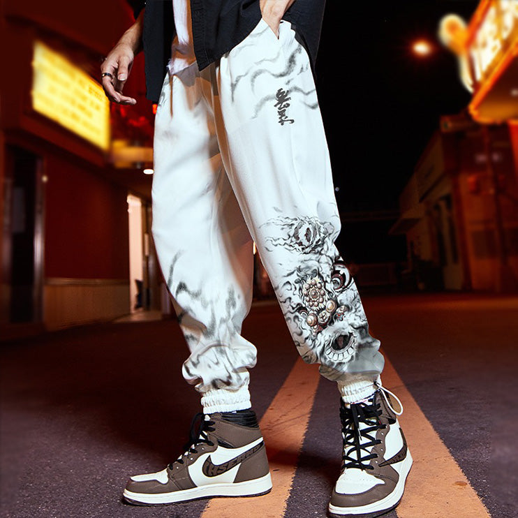 White Foo Dog Loose Sweatpants