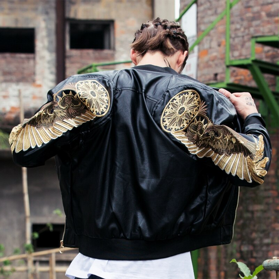 Angel Wings Jacket - Sleeve Wings Jacket- Bomber Leather Angel Wings Jacket - Sleeve Wings Jacket- Bomber Leather
