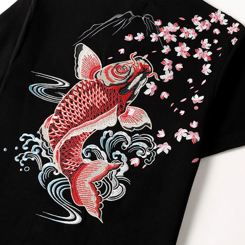 Koi Sakura Flower unisex Shirt - Asian Style Clothing - Japanese Street Fashion - unisex for Men and Women - Stretchable and Breezy L (M US) / White