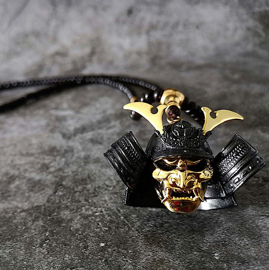 Golden Samurai Mask Pendant Necklace