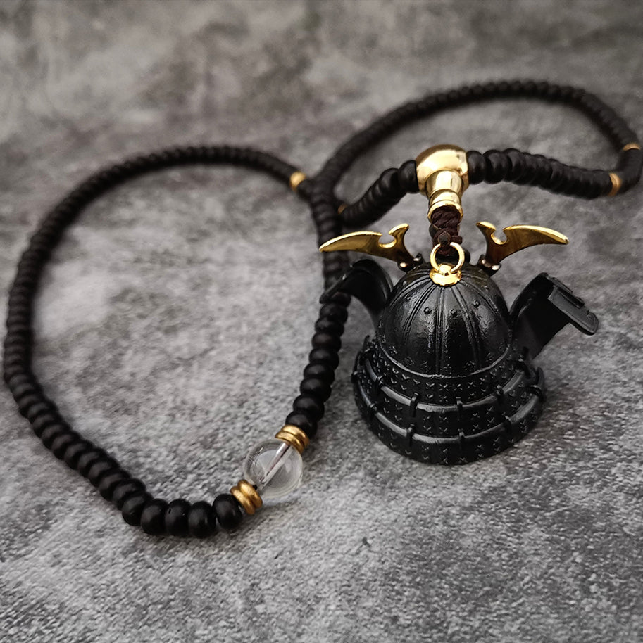 Golden Samurai Mask Pendant Necklace