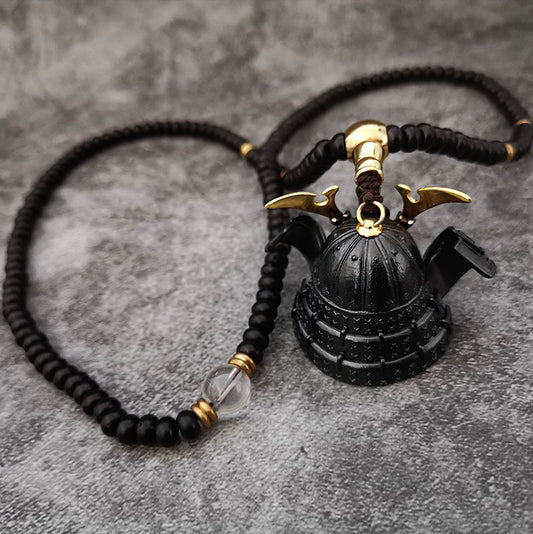 Golden Samurai Mask Pendant Necklace