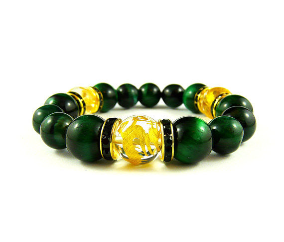 Yakuza Gold Dragon Green Tigereye Bracelet