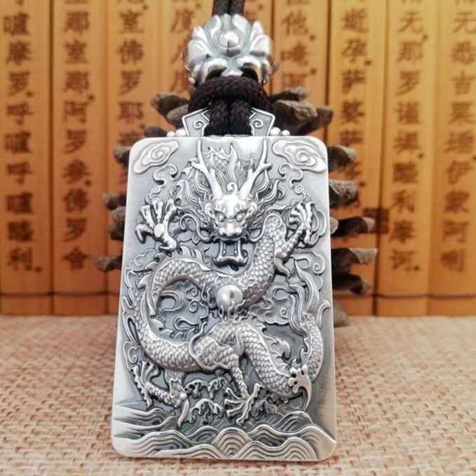 Silver Dragon God Pendant Necklace