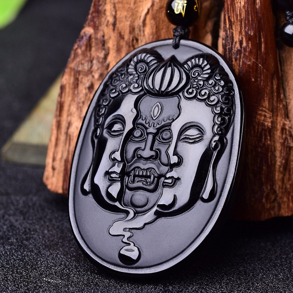 Good vs Evil Obsidian Buddha Pendant Necklace