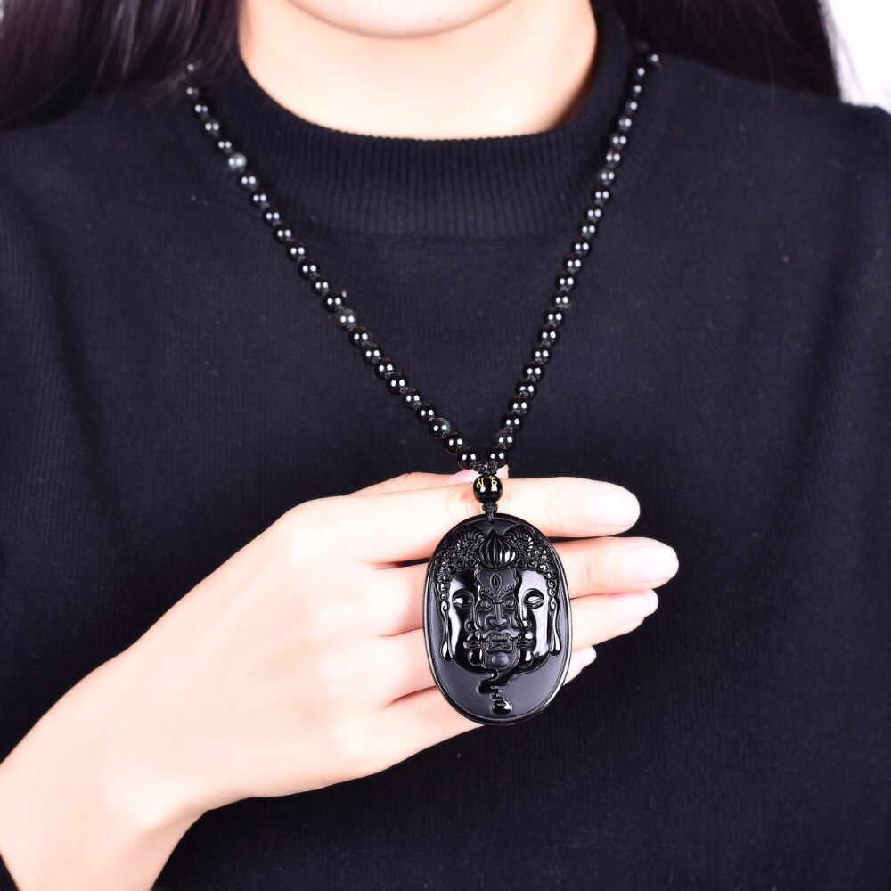 Good vs Evil Obsidian Buddha Pendant Necklace