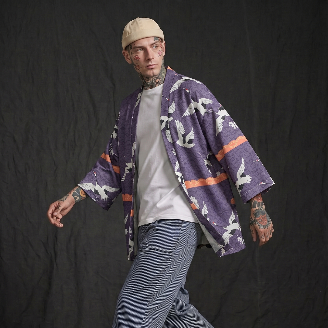 Purple Crane Street Kimono