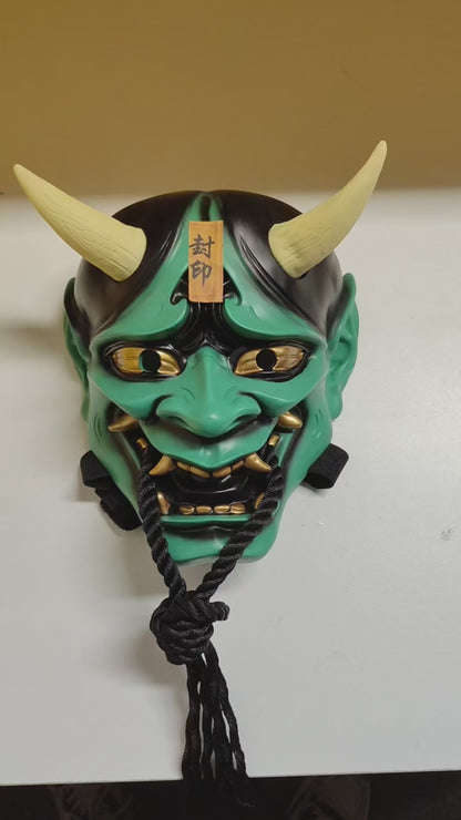 Green Handcrafted Ghost Hannya Resin Mask