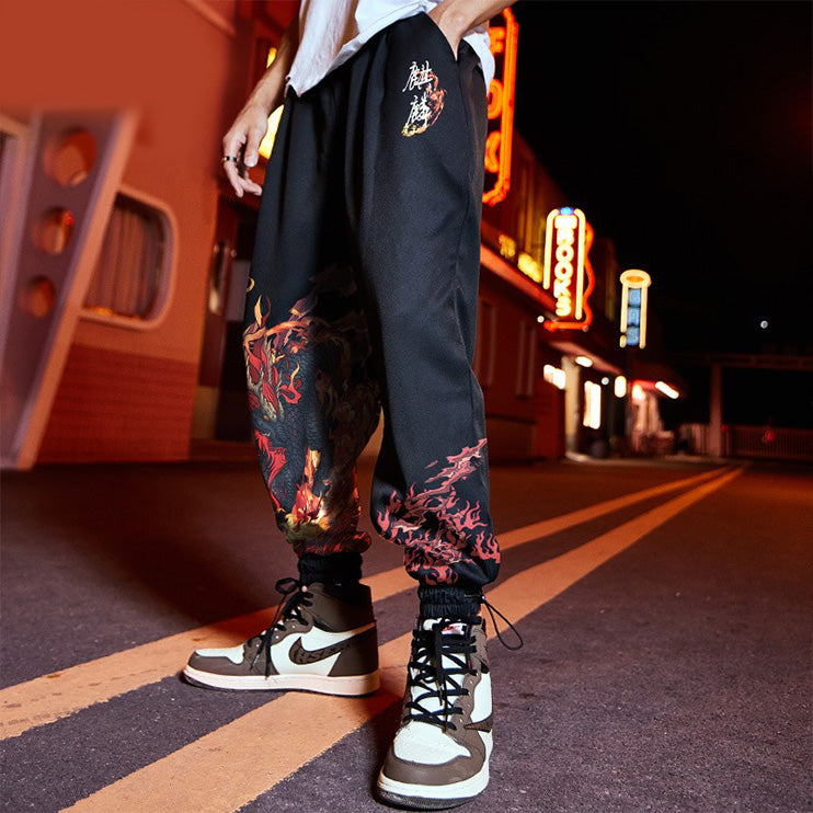 Flame Dragon Ryujin Loose Sweatpants - Black Color - Japanese