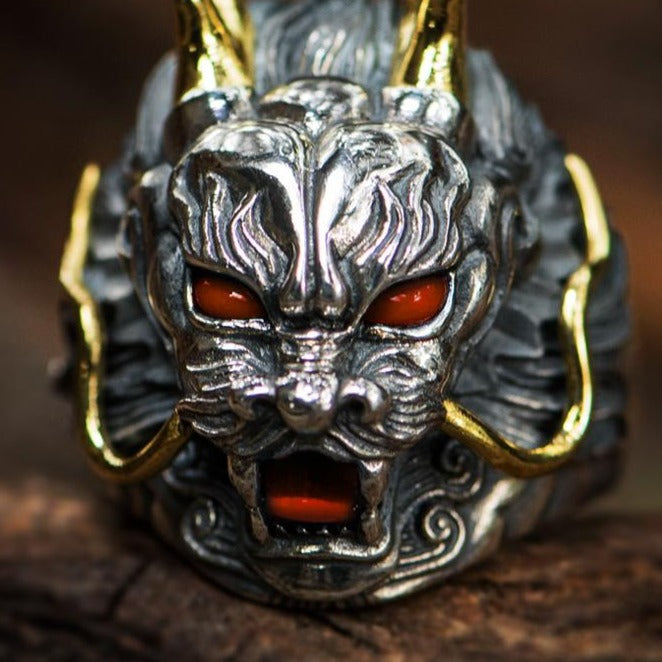 Silver Gold Chinese Dragon Ring