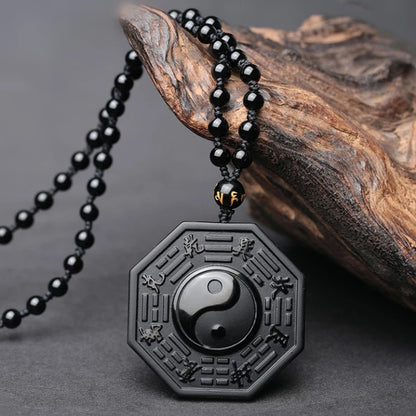 Yin Yang Taiji Obsidian Pendant Necklace
