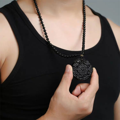 Dragon Phoenix Yin Yang Obsidian Pendant Necklace