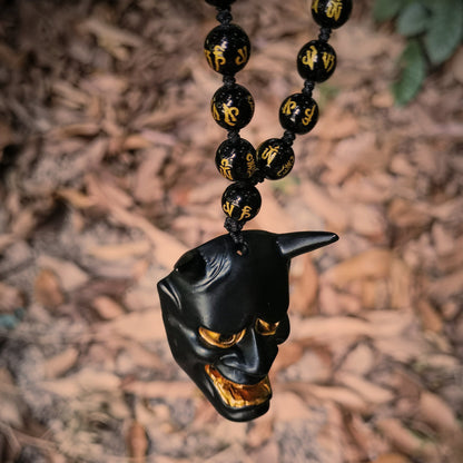 Black Hannya Mask Pendant Necklace
