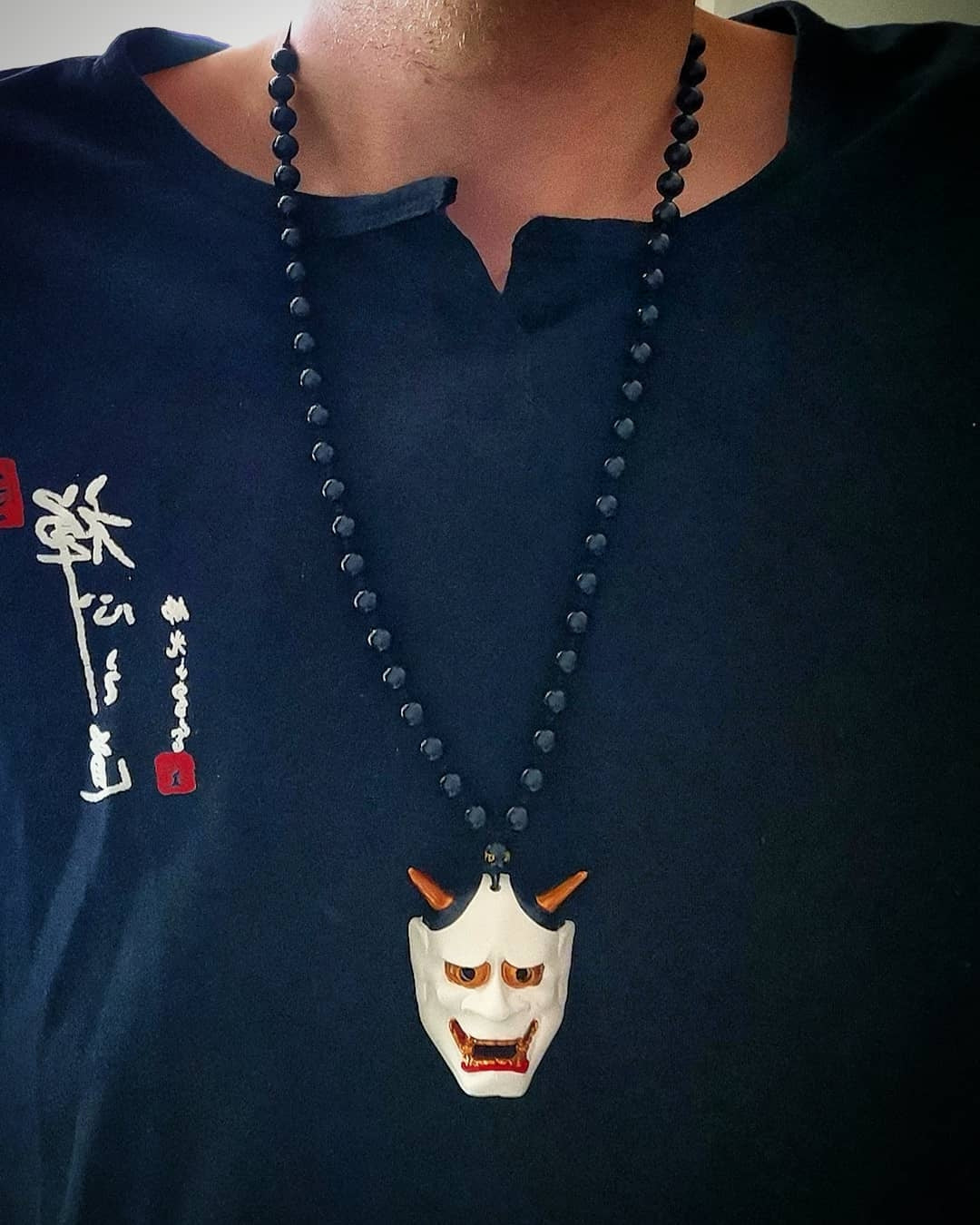 White Hannya Mask Pendant Necklace
