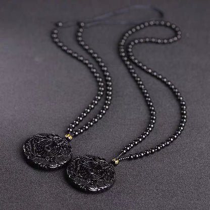 Dragon Phoenix Yin Yang Obsidian Pendant Necklace