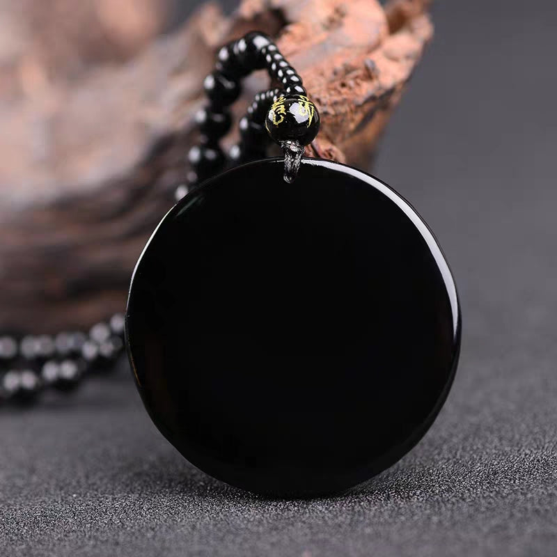 Dragon Phoenix Yin Yang Obsidian Pendant Necklace