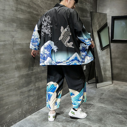 Dragon Koi Unisex Black Kimono Set