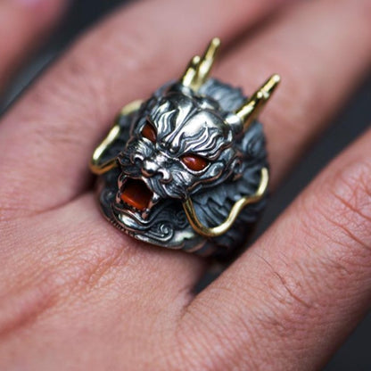 Silver Gold Chinese Dragon Ring