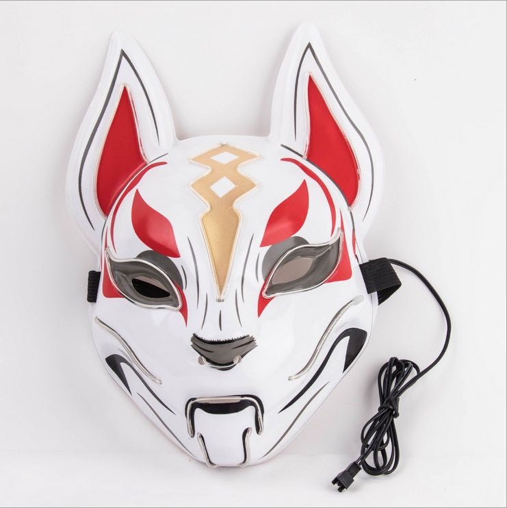 Cyber LED Kitsune Fox Mask - Japanese Tattoo Oni Plastic Mask Unisex Lime Green