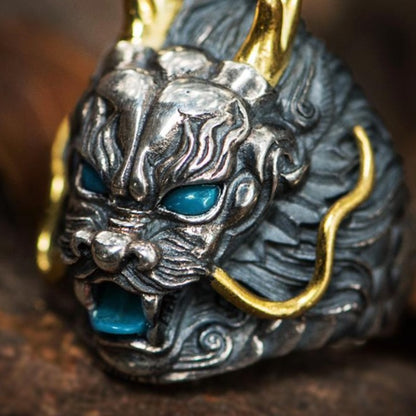 Silver Gold Chinese Dragon Ring