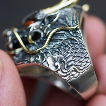 Silver Gold Chinese Dragon Ring