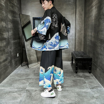Dragon Koi Unisex Black Kimono Set