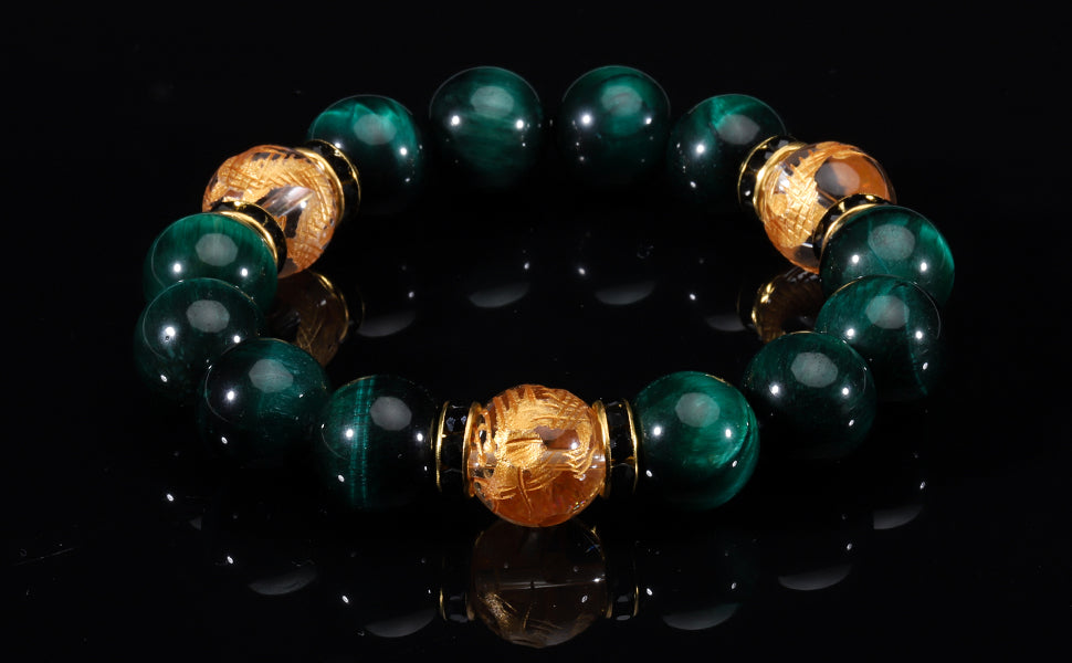 Yakuza Gold Dragon Green Tigereye Bracelet