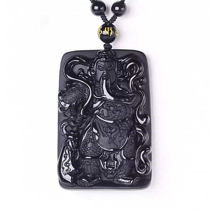 Guan Yu God of War Obsidian Pendant Necklace