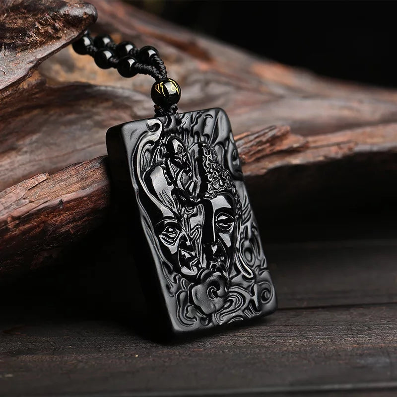 Good and Evil Obsidian Buddha Pendant Necklace (50% OFF)