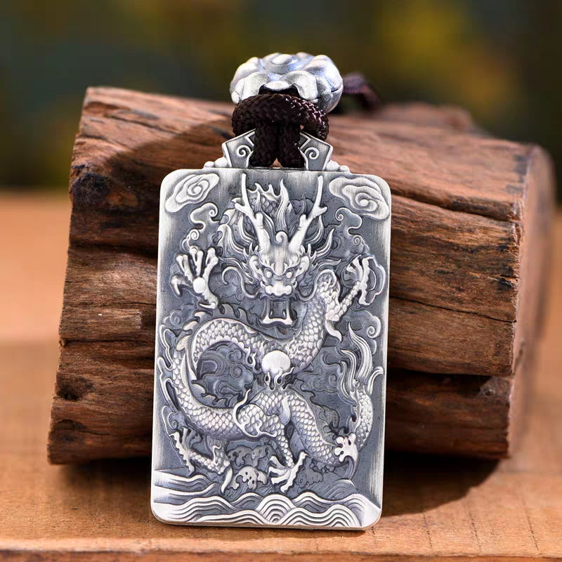 Silver Dragon God Pendant Necklace