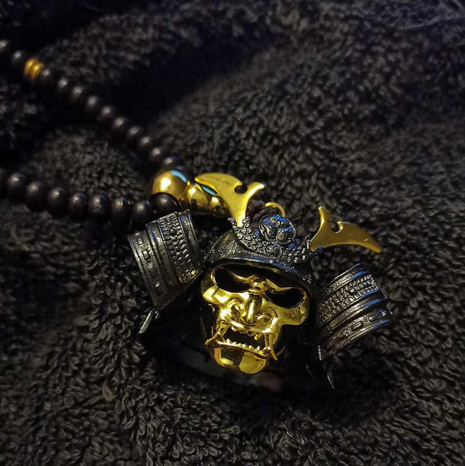 Golden Samurai Mask Pendant Necklace