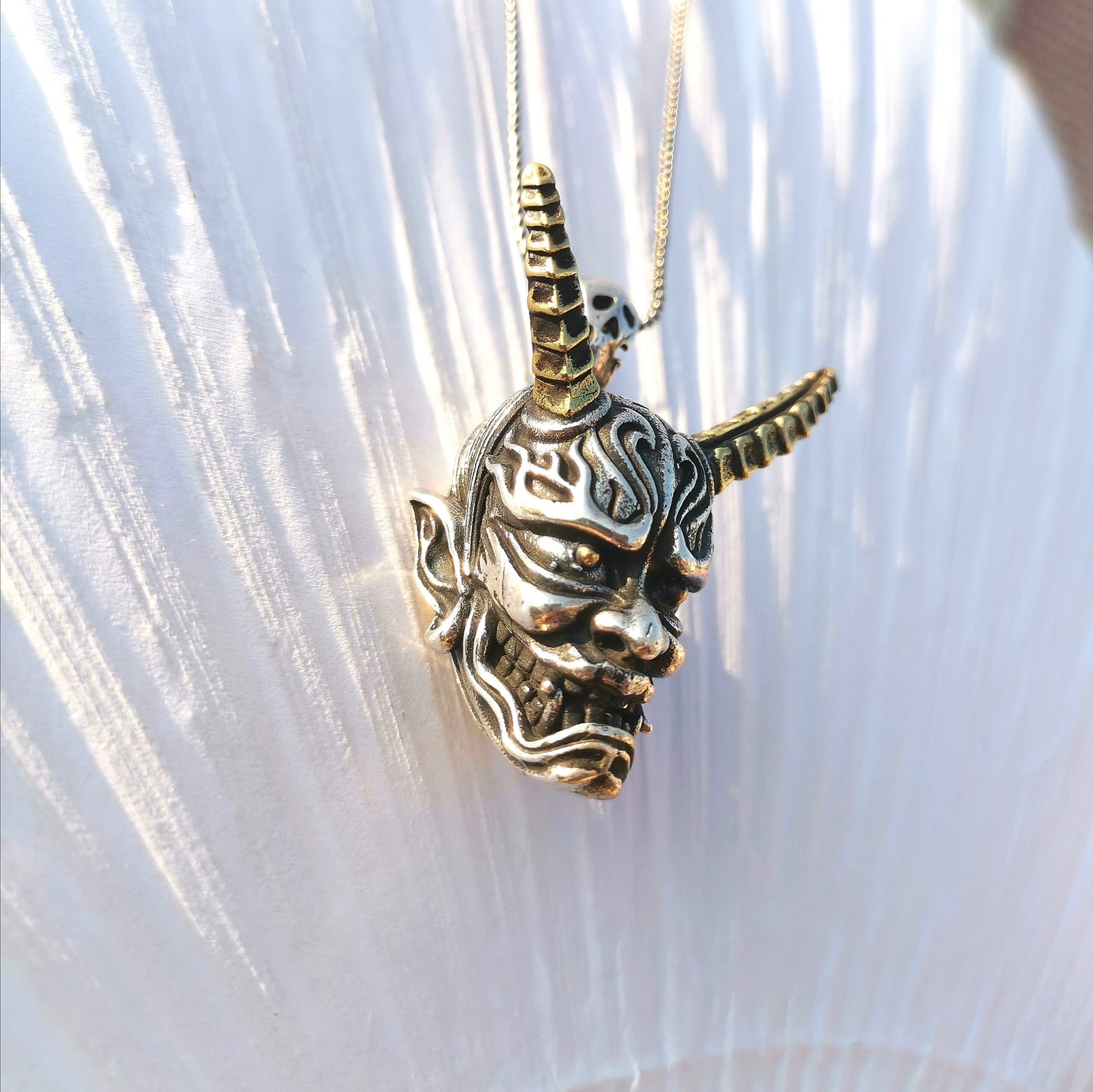 Silver Gold Sakura Hannya Mask Necklace