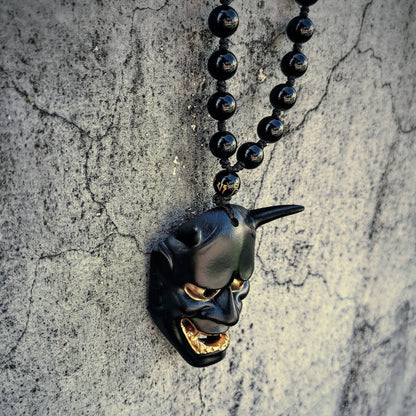 Black Hannya Mask Pendant Necklace