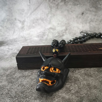 Black Hannya Mask Pendant Necklace