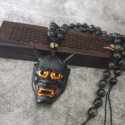 Black Hannya Mask Pendant Necklace