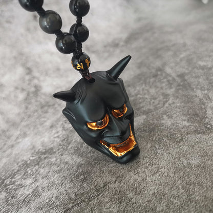 Black Hannya Mask Pendant Necklace