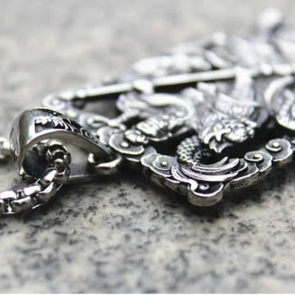 Silver Dragon Guan Yu Pendant Necklace