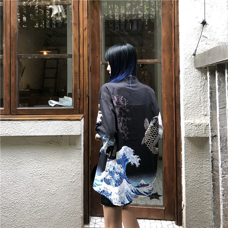 Dragon Koi Unisex Black Kimono Set