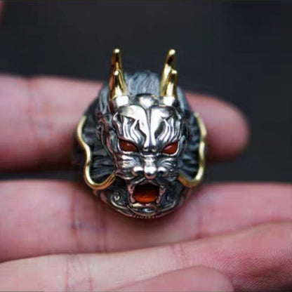Silver Gold Chinese Dragon Ring
