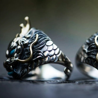 Silver Gold Chinese Dragon Ring