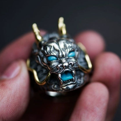 Silver Gold Chinese Dragon Ring