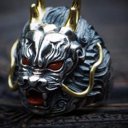 Silver Gold Chinese Dragon Ring