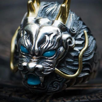 Silver Gold Chinese Dragon Ring