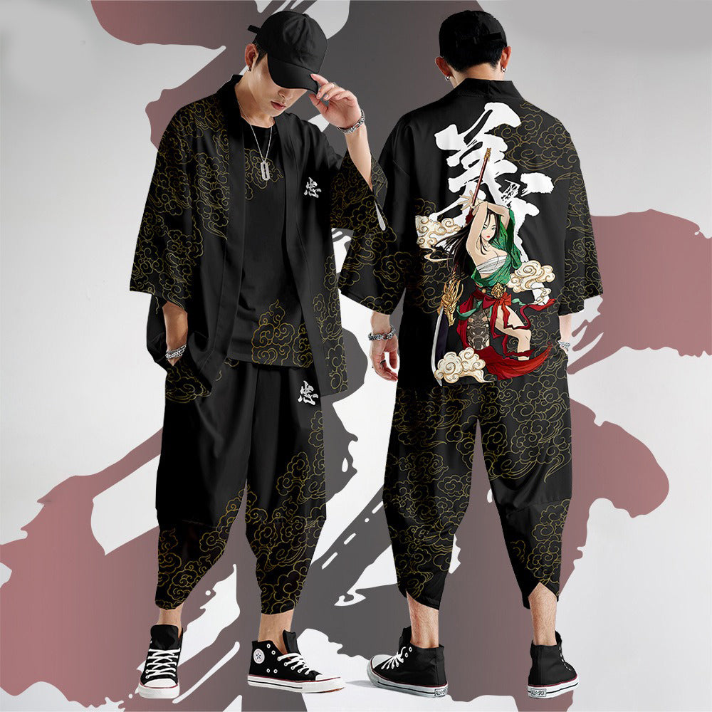 Amazon.com: Japanese Samurai Clothing Men's Plus Size Traditional Kimono  Pants Fall Winter Casual Streetwear Black XXS : Clothing, Shoes & Jewelry