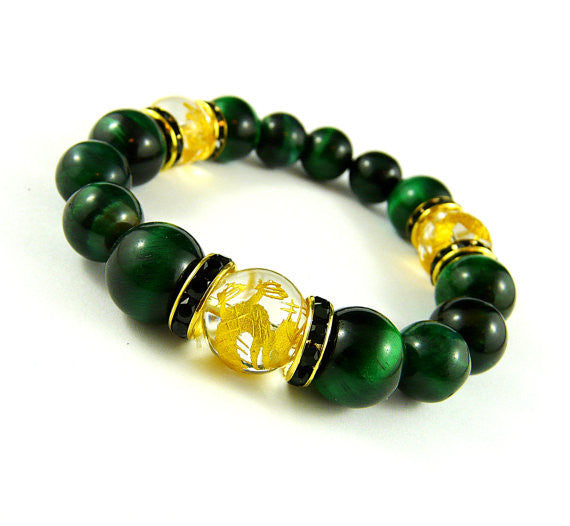Yakuza Gold Dragon Green Tigereye Bracelet