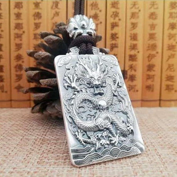 Silver Dragon God Pendant Necklace