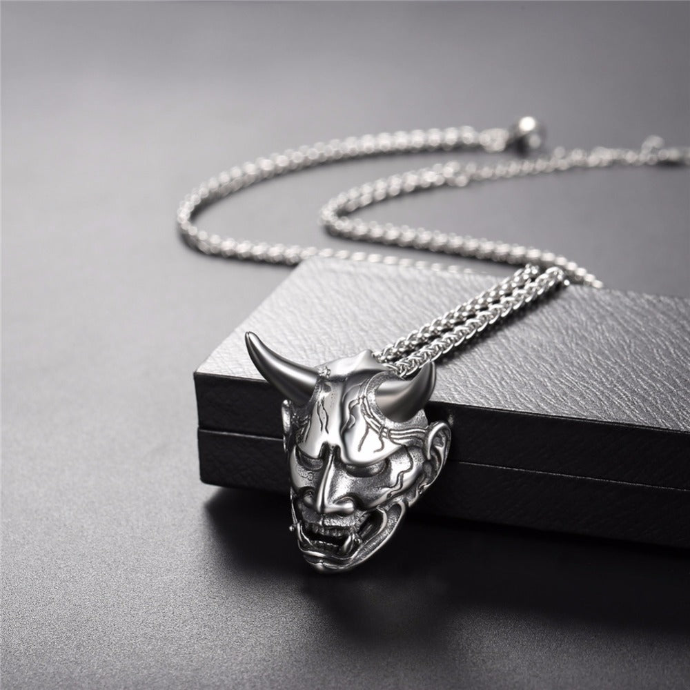 Japanese Fox Mask 925 Silver Pendant Necklace, Ball Mask Silver Jewelr –  手工设计饰品